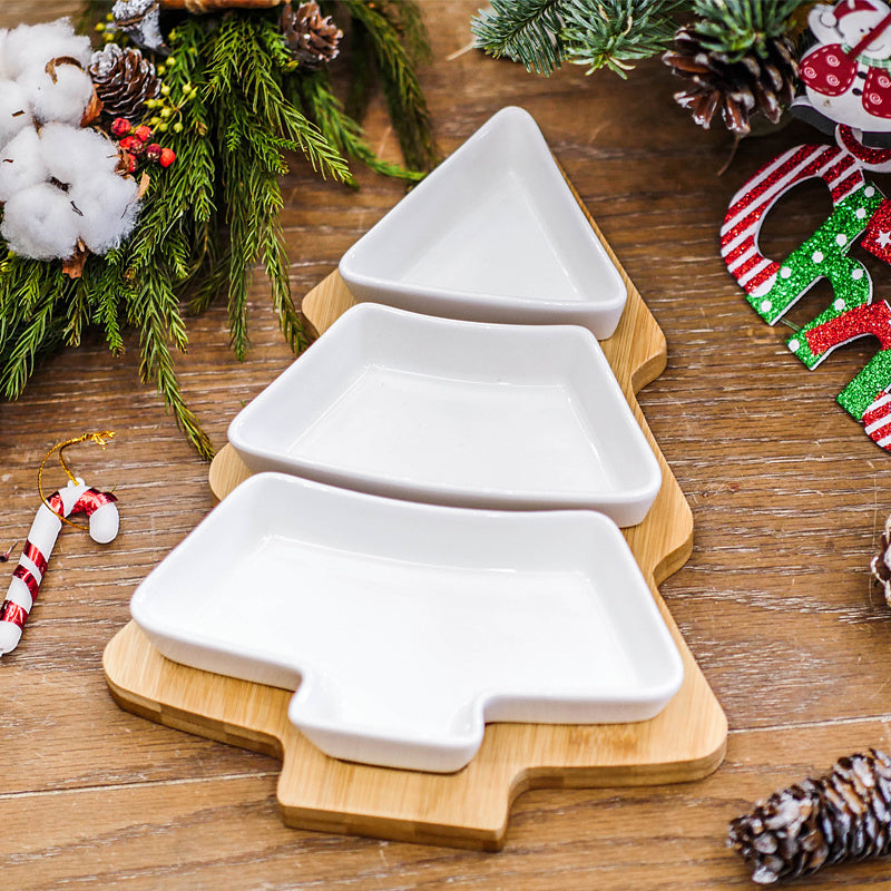 4Pcs Christmas Tree Ceramic Serveware