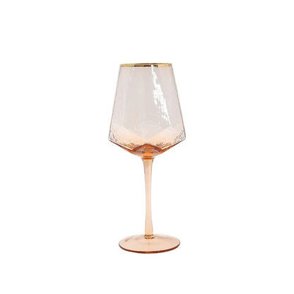 Gold-Rimmed Hammered Wine Glass - Amber