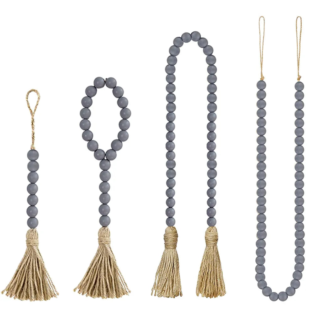 Handmade  Wooden Bead Garland with Tassels