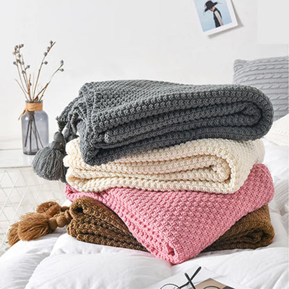 Knitted Throw Blanket with Tassels